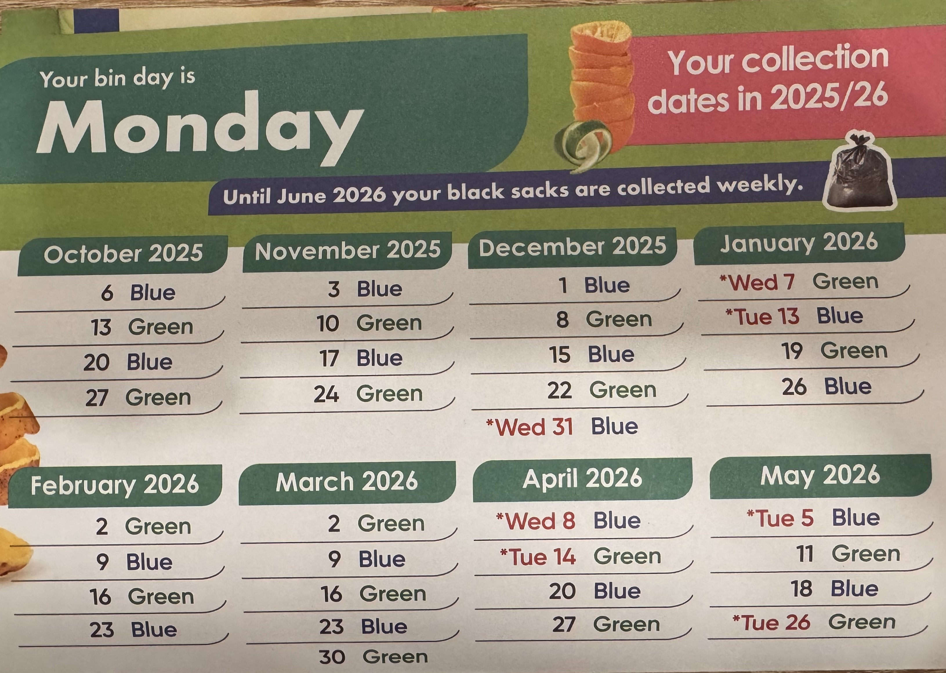 Bin Dates 2026